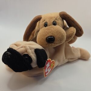 Bones 1993 And Puglsy 1996 Ty Beanie Babies Puppy Pair Cute Vintage Collectible